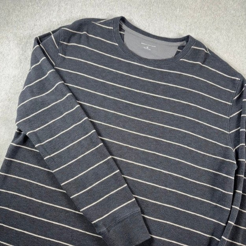 Banana Republic Thermal Shirt Mens XL Navy Blue Striped Waffle Knit Long Sleeve